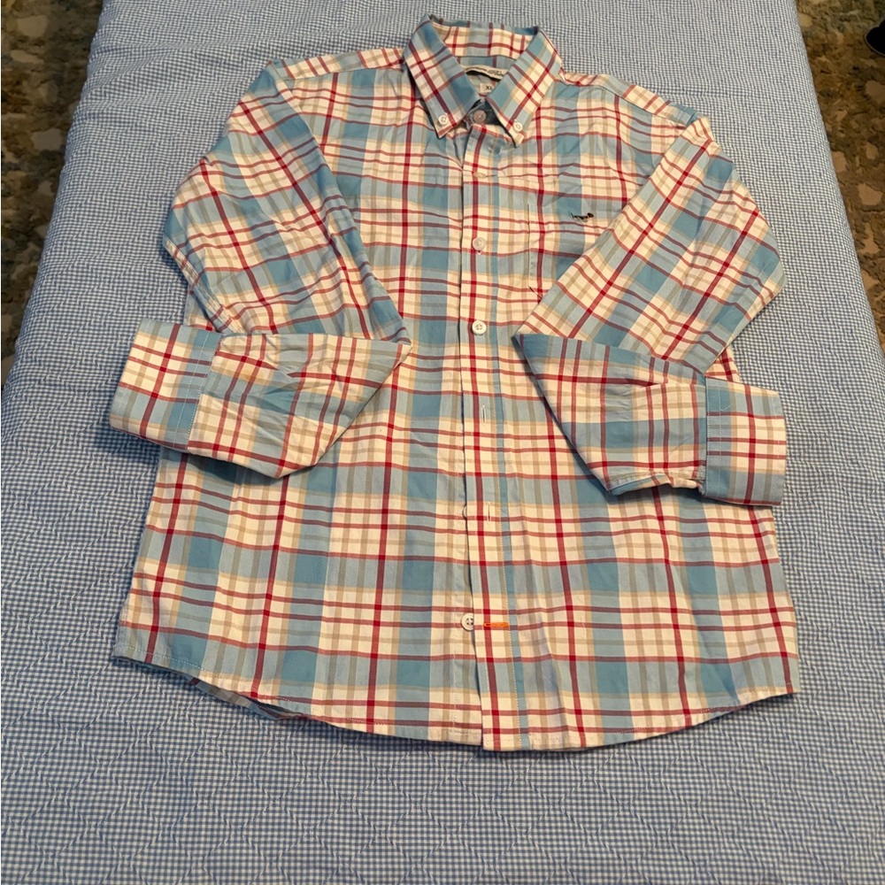 Youth Male Blue and Red Plaid Shirt